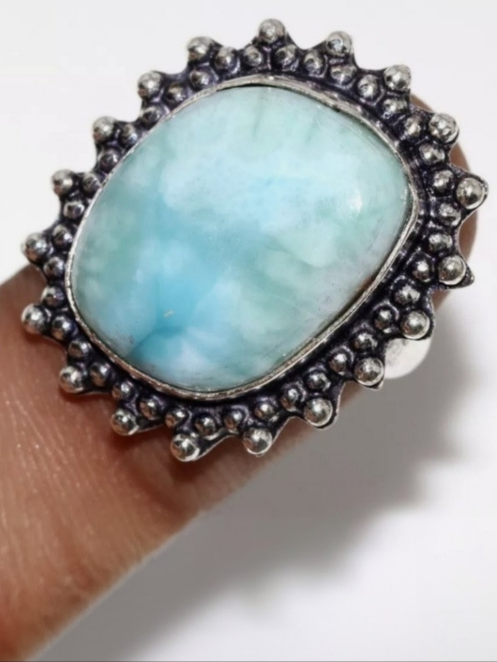 Larimar Gemstone 925 Sterling Silver Handmade Ring